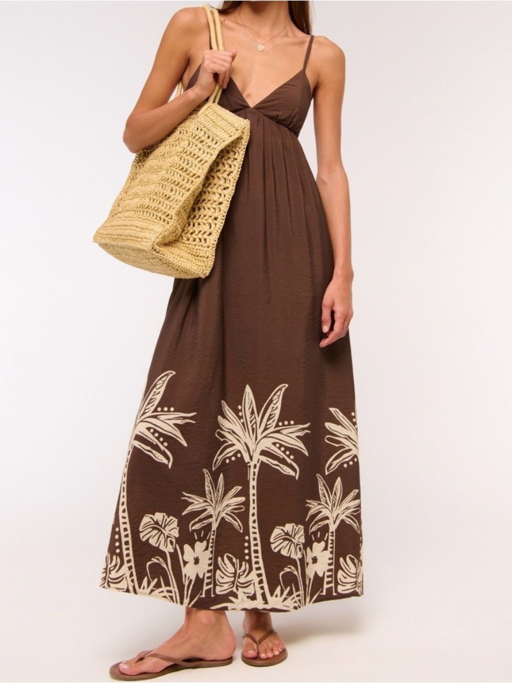 Abercrombie & Fitch Talia Bra-Free Tropical Palm Maxi Dress Brown M NWT